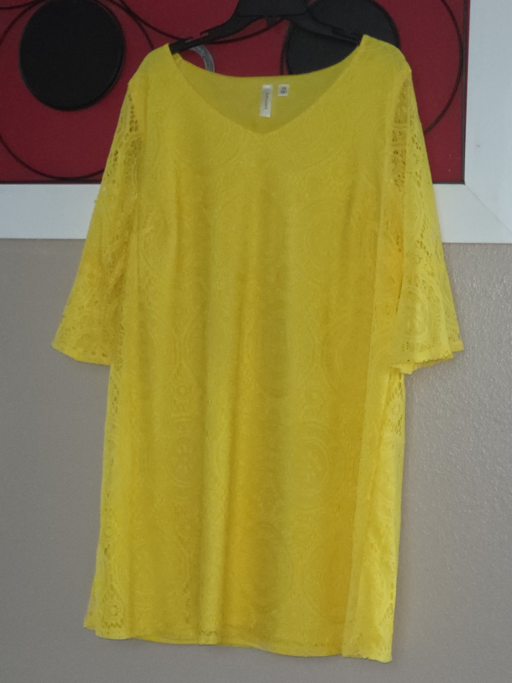 Tacera Yellow Lace Shift Dress